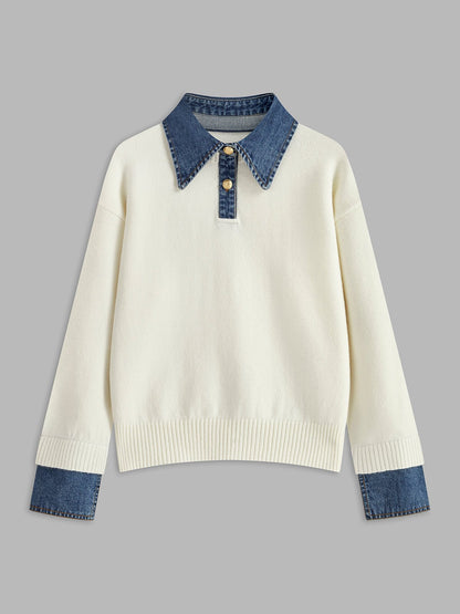 Mia | Women's Denim Collar Knit Polo Jumper
