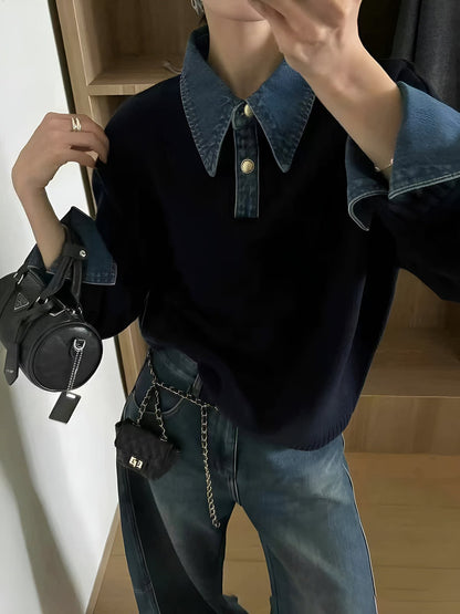 Mia | Women's Denim Collar Knit Polo Jumper