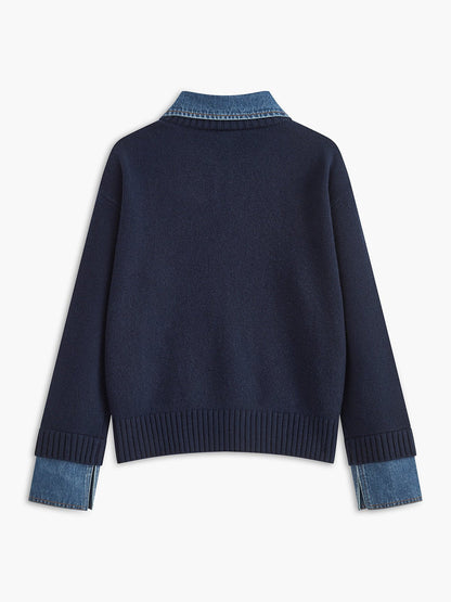 Mia | Women's Denim Collar Knit Polo Jumper