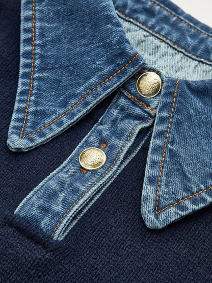 Mia | Women's Denim Collar Knit Polo Jumper
