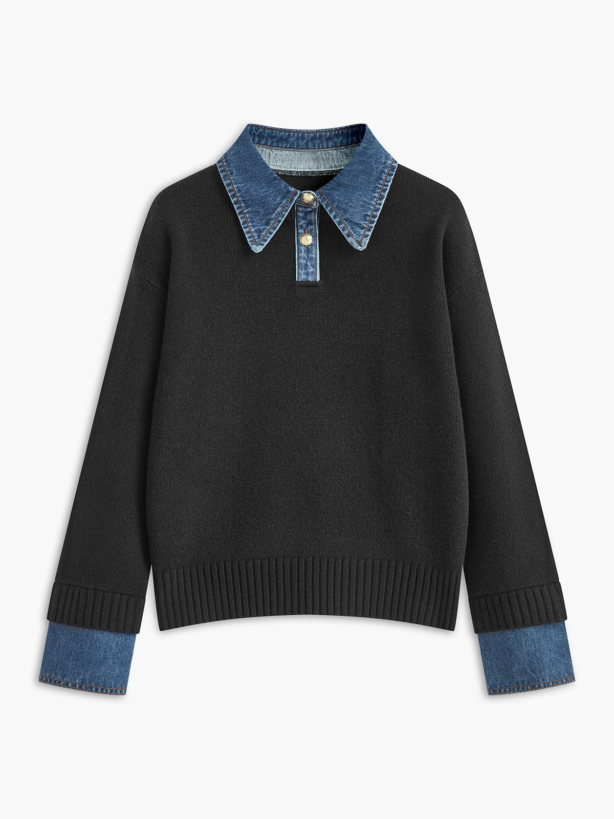 Mia | Women's Denim Collar Knit Polo Jumper