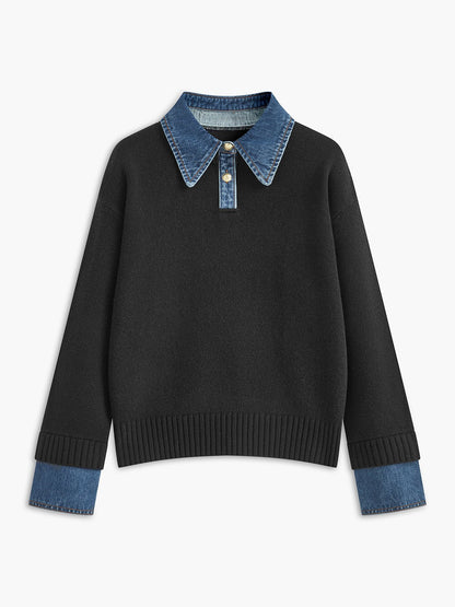 Mia | Women's Denim Collar Knit Polo Jumper