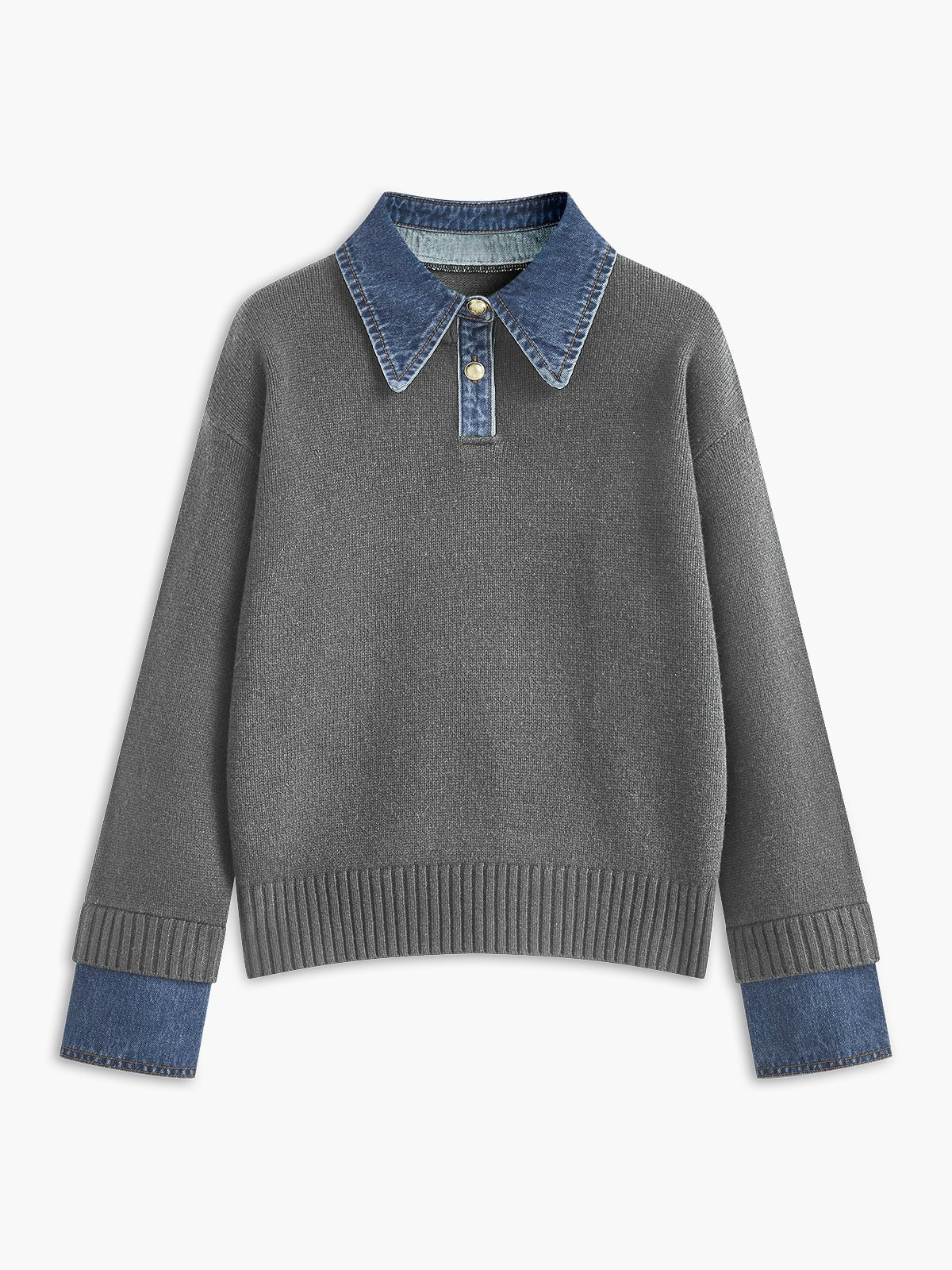 Mia | Women's Denim Collar Knit Polo Jumper