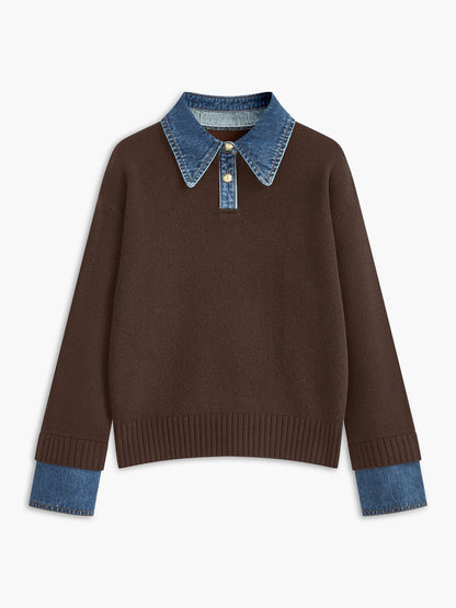 Mia | Women's Denim Collar Knit Polo Jumper