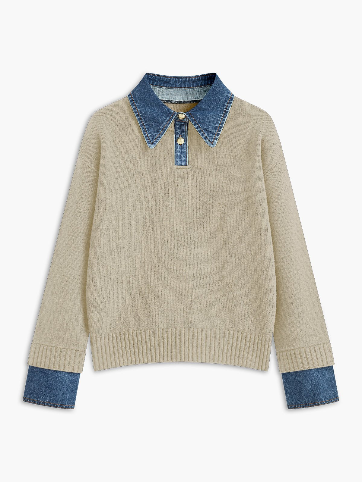 Mia | Women's Denim Collar Knit Polo Jumper