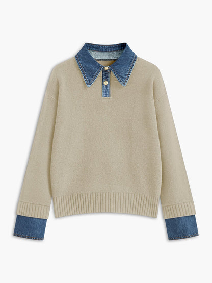 Mia | Women's Denim Collar Knit Polo Jumper