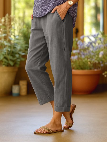 Zelda | Roll-Cuff Tapered Cropped Linen Pants
