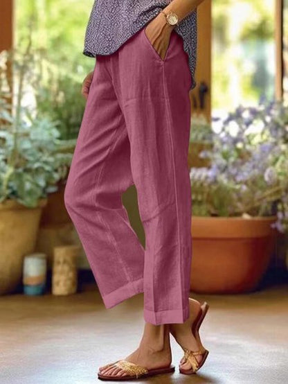 Zelda | Roll-Cuff Tapered Cropped Linen Pants