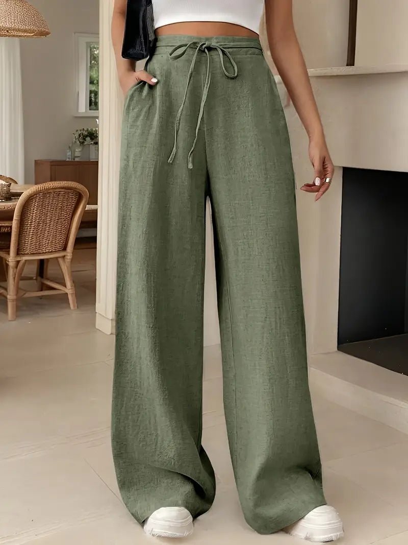 Charlie | Soft-Weave Linen Drawstring High Waist Wide Leg Pants