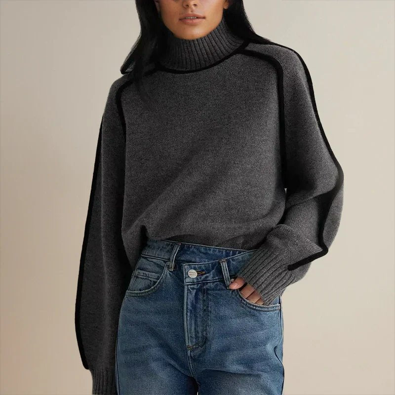 Camila | Women's Oversized Colourblock Turtleneck Jumper