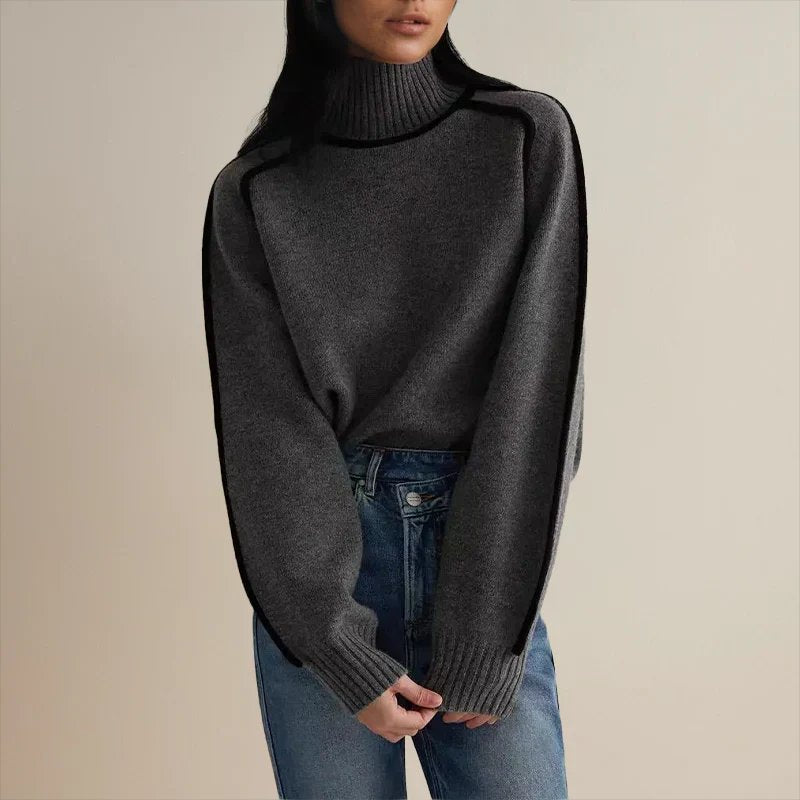 Camila | Women's Oversized Colourblock Turtleneck Jumper