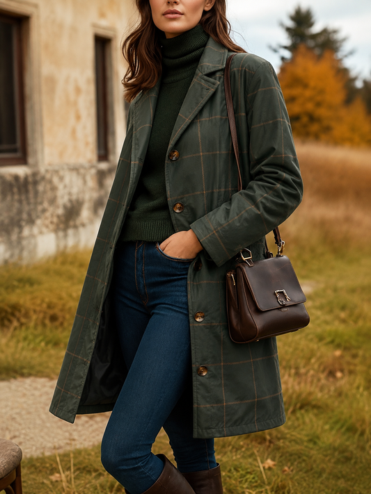 Women's Plaid Wool Blend Single-Breasted Trench Coat