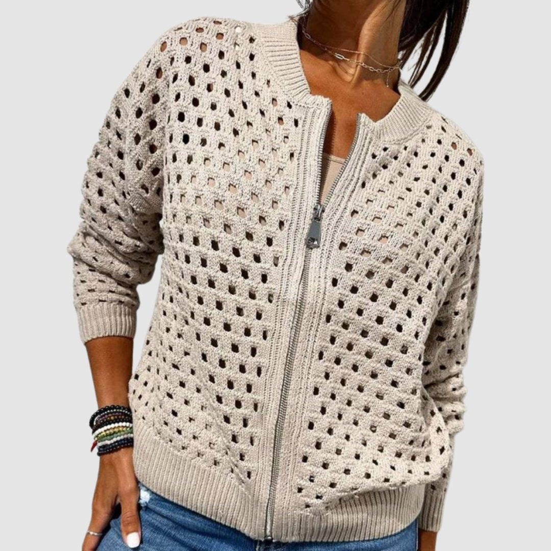 Luna | Women's Open Knit Zip Up Cardigan