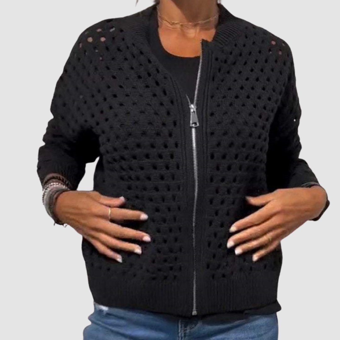 Luna | Women's Open Knit Zip Up Cardigan