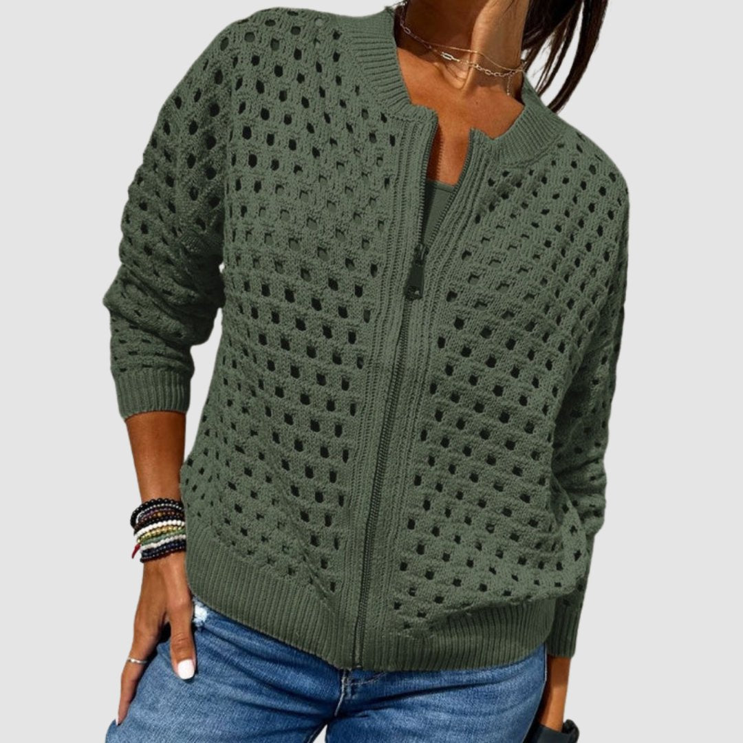 Luna | Women's Open Knit Zip Up Cardigan