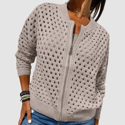 Luna | Women's Open Knit Zip Up Cardigan