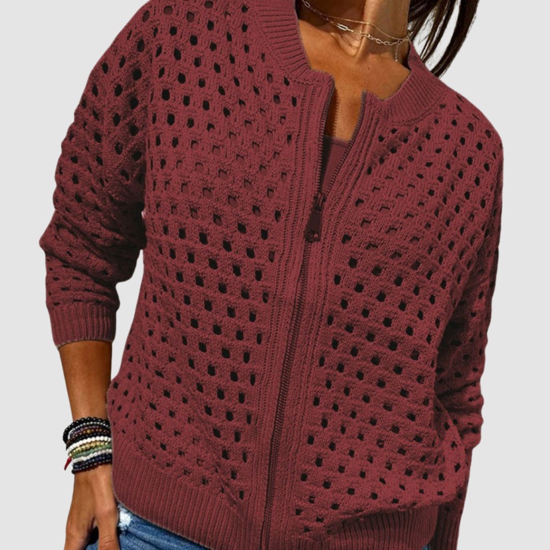 Luna | Women's Open Knit Zip Up Cardigan