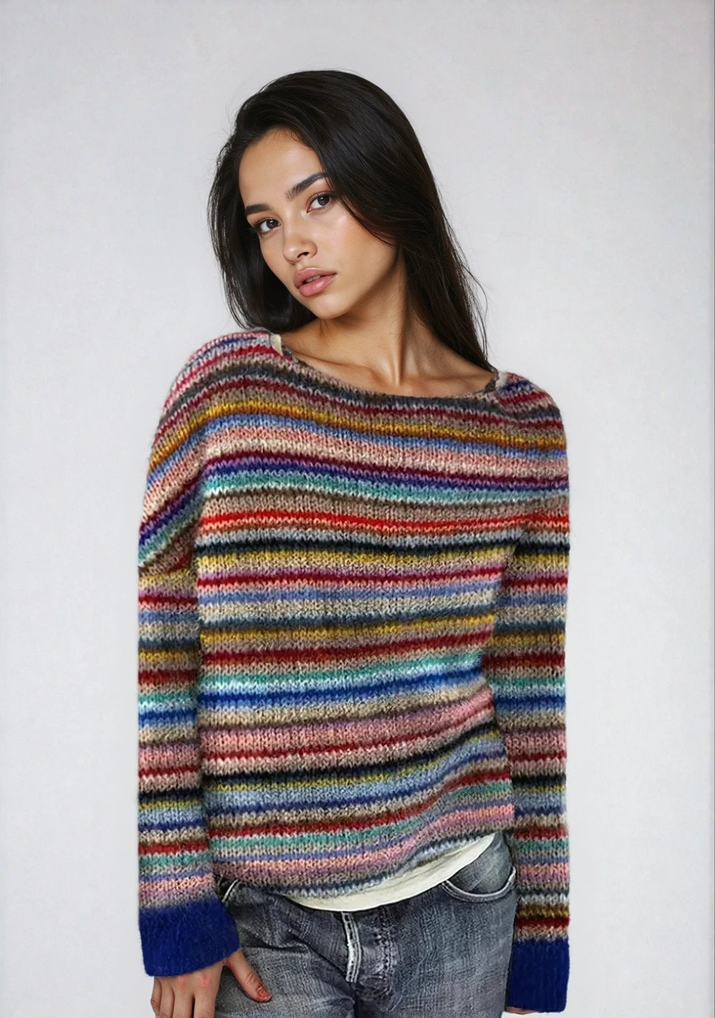 Aria | Women's Retro Striped Relaxed Fit Knit Jumper